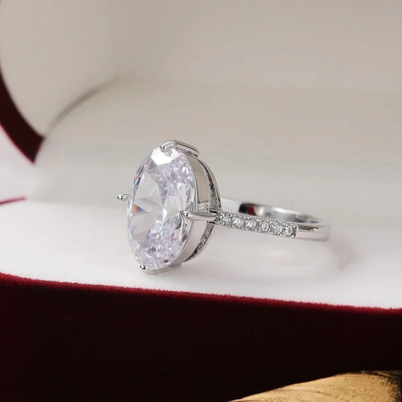 😍925 Silver Crystal Pure Oval Thin Anillos Dainty Fashion Ring for Women, K816 - Picture 8 of 8